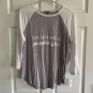 NEW TBH Ladies Pumpkin Spice 3/4 Sleeve Baseball Tee Size S